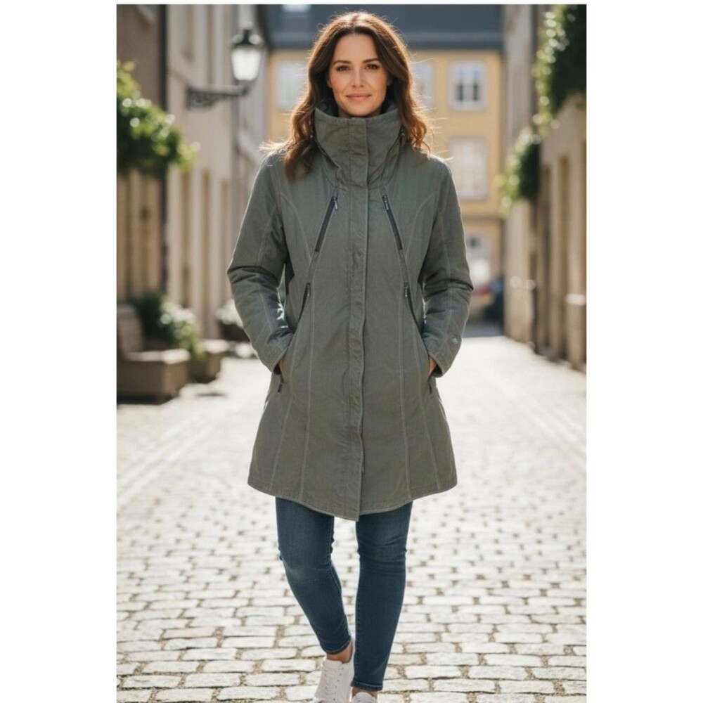 Kuhl Womens Lena Jacket Raincoat Trench Hiking Hooded XS Army Green Utility